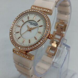 Anne Klein 12/2274RGST Women's 30mm Rose Tone + Ceramic Watch & Bracelet Set